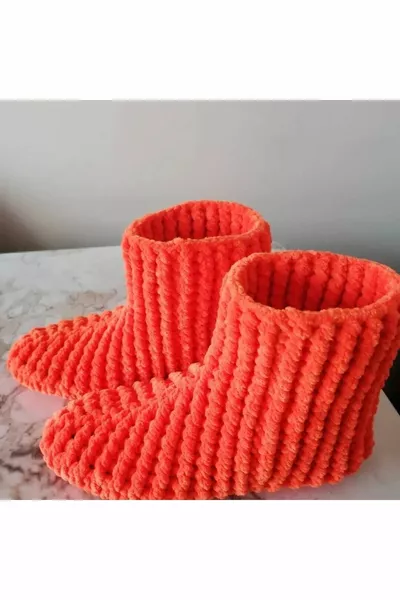 Hand Gebreide Fluwelen Oranje Huislaarzen Panduf