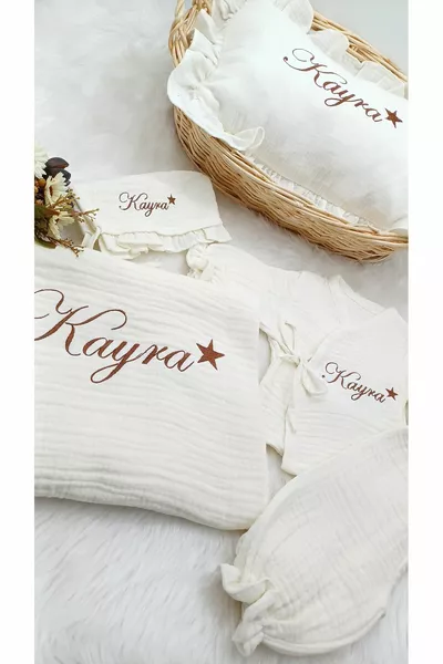 4-طبقة الشاش 6 قطع كيمونو الدانتيل متابعة بذلة  ٪ القطن مستشفى الخروج (شخصية اسم التطريز نمط)