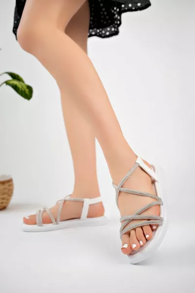 Дамски сандали Бели обувки с ластик STONE