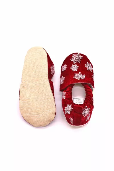 Рождественские вышитые снегом бархатные хлопковые нескользящие детские пинетки первого шага