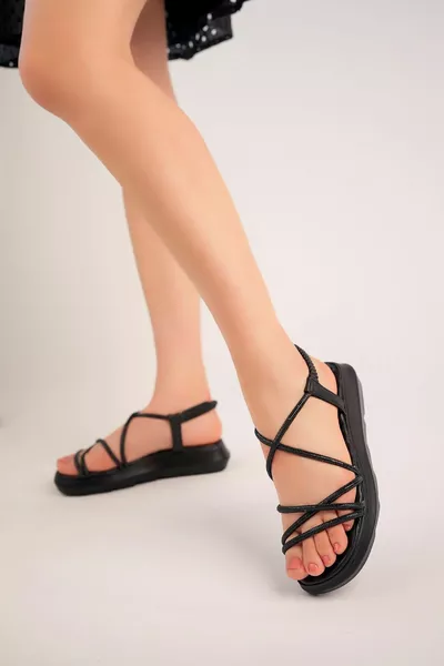 Black Women's Shoes with Padded Heel Stone
