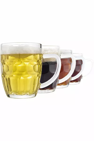 Комплект от 4 бр.  мл стъклени бирени чаши с дръжка.