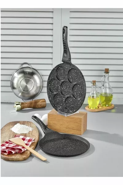 2-Piece Cast Granite Pancake and Crepe Pan Set – Professional Taste, Even Cooking