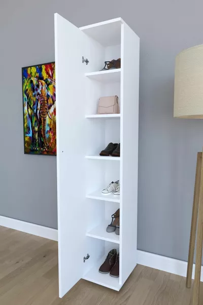 Armadio Alto Bianco Multiuso con 6 Ripiani e 1 Anta Konak