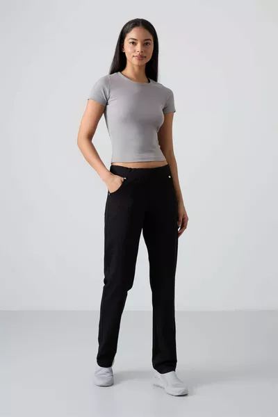 Pantalon de survêtement pour femme à coupe classique, confortable, avec poches et détails en pierre noire - 
