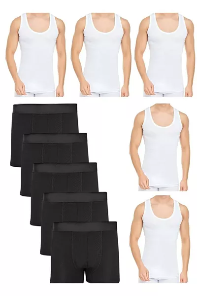 Ensemble homme de 5 boxers et débardeurs en coton extensible