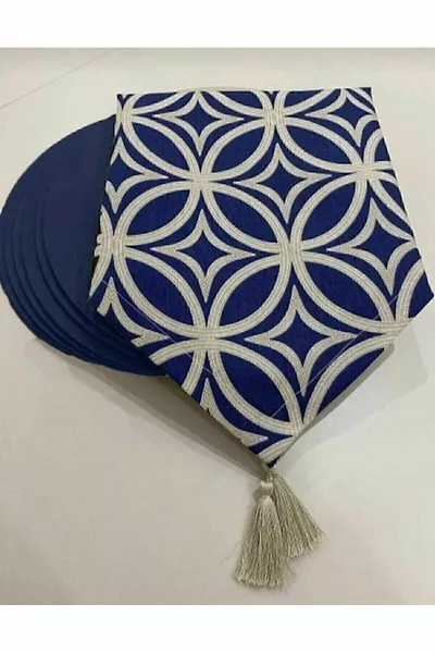 Set da tavola americano & servizio blu scuro con motivo ad anelli, runner 6 MDF blu scuro, sottopiatti design