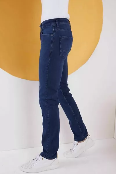 Men's Navy Blue Plain Classic Comfortable Fit Regular Fit Stretch Denim Jeans