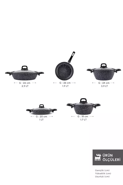 Bio Granit Blue Stone 9 Parça Tencere  ve Tava Seti