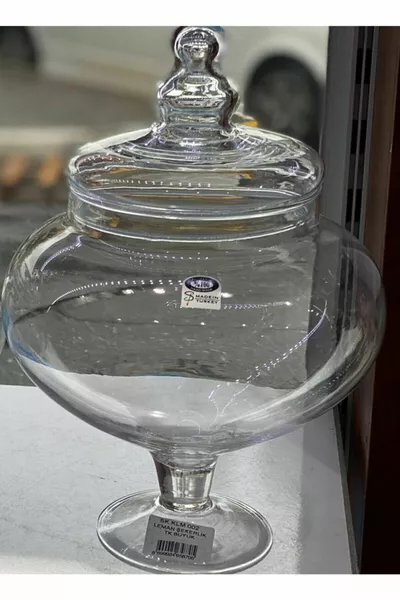 Glazen koekjesdoos op voet, snoepdoos met deksel cm