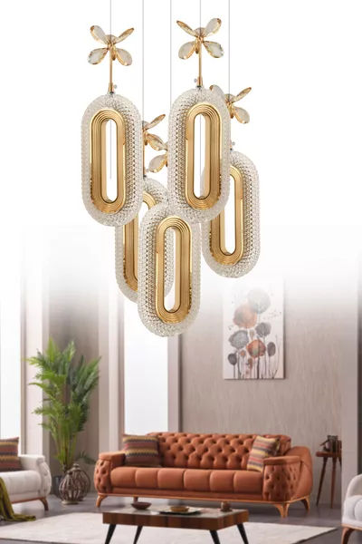 Alfa LED 5-Light Gold Remote-Controlled Modern Chandelier with 3-Color LEDs