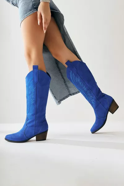 بطل ساكس من جلد الغزال مطرزة أحذية رعاة البقر