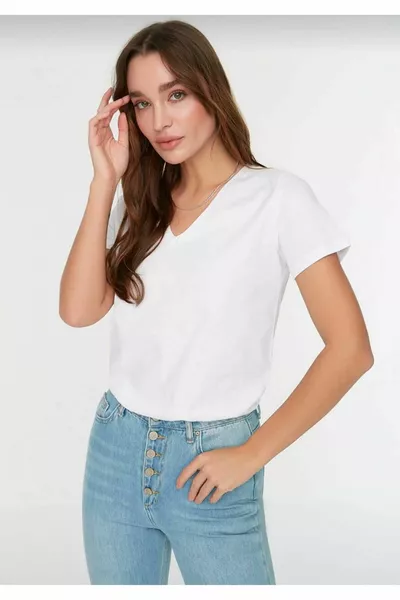 super quality black and white 2-pack V-neck women's Basic t-shirt knitted cotton combed cotton t-shirt