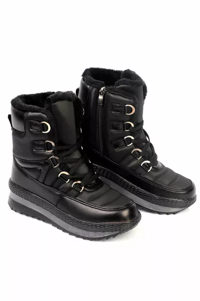 Lace-up and thick fur zippered women's boots