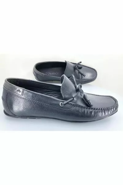  % cuir véritable à pompons Ballerines homme Bleu marine