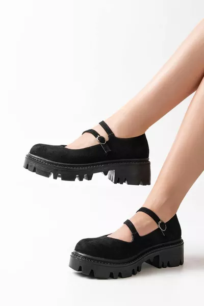 Schwarze Wildleder High Sole Casual Loafer Schuhe