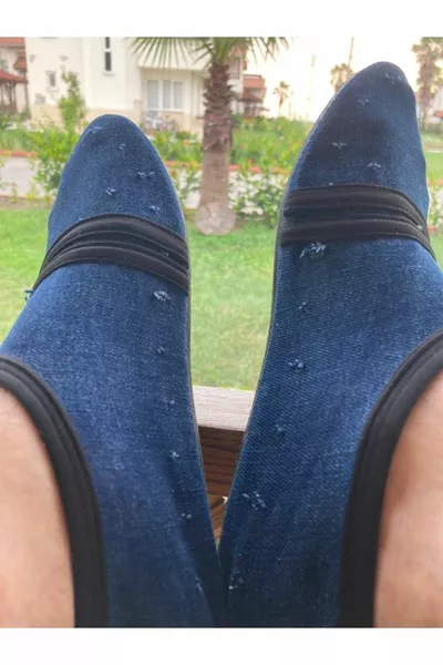 Перфориран Долна Подметка Дебел Деним Морски Обувки Тъмно Синьо