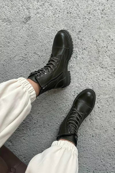 Boyd Bottes postales en cuir véritable pour femmes kaki