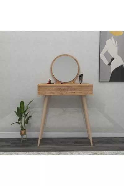 Coiffeuse en bois avec tiroirs et miroir sur pieds Siena, pin de l'Atlantique - Siena