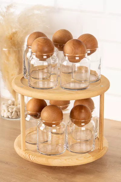 'Holzdeckel mit Drehständer Glas-Gewürzstreuer-Set Aufbewahrungsgläser Set ml
