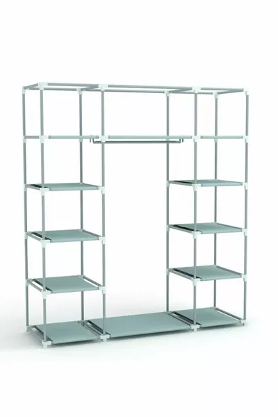 Armoire en tissu bleu marine avec étagères des deux côtés