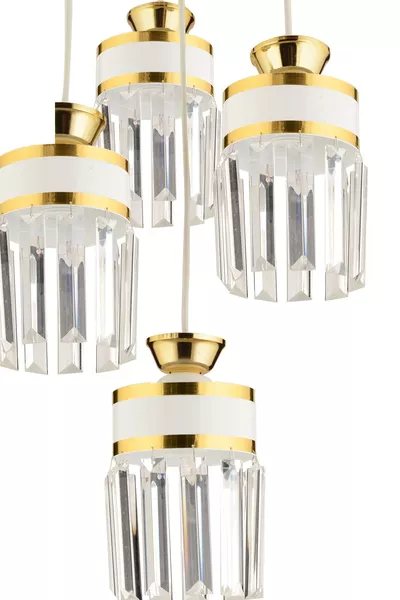 Eylül 4-armiger weiß-gelb vergoldeter Kronleuchter mit Kristallsteinen auf Tablett für luxuriöses Wohnzimmer