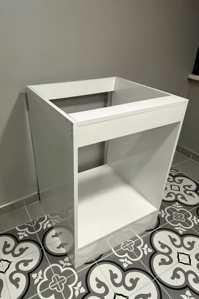 Вграден кухненски шкаф с основа без чекмеджета, модулен шкаф за вграждане, шкаф за фурна и котлон, бял