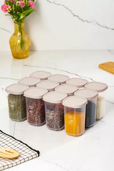 Set di Spezie con Coperchio Piano e Etichetta - Contenitore per Conservare Alimenti