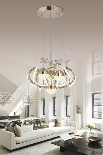 Heracles 3 Цвята Злато (Жълто, Бяло и Дневна Светлина) Луксозен LED Полилей с Кристални Камъни