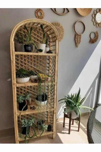 Étagère en osier à 4 compartiments (BIBLIOTHÈQUE, DÉCORATION)