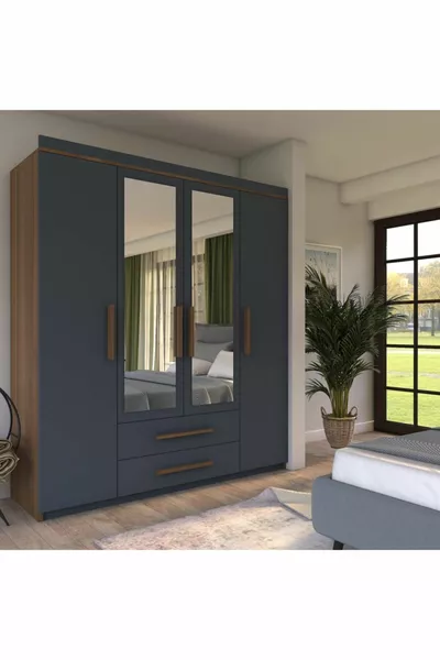 Gm  Nisa Deluxe Armadio 4 Ante 2 Cassetti con Specchio