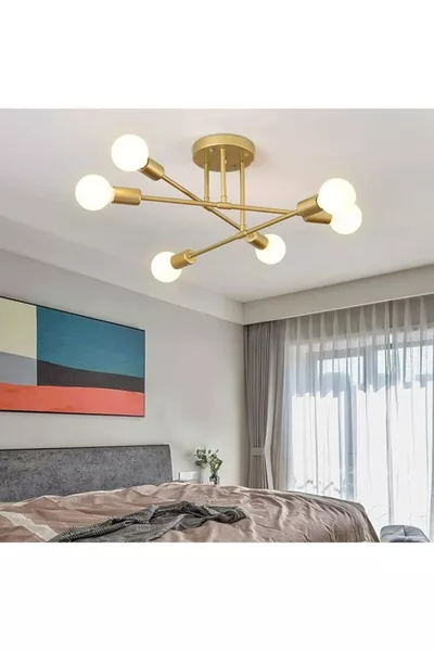 ثريا عنكبوتية بستة أذرع لغرفة المعيشة - المطبخ - غرفة النوم سقف بلون ذهبي عتيق (بدون لمبات)