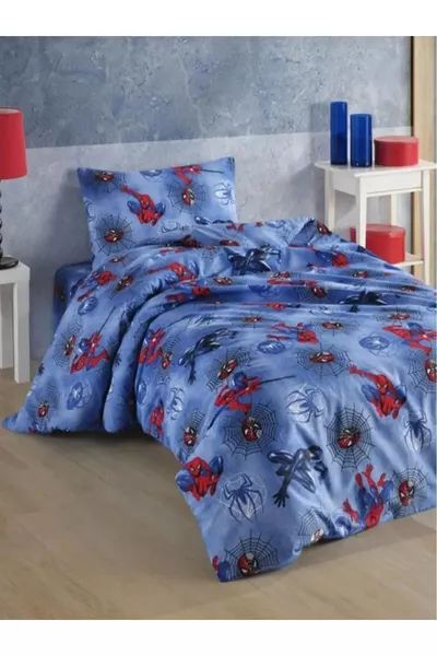 SPIDERMAN SINGLE BLUE BEDDING SET WITH SHEET
