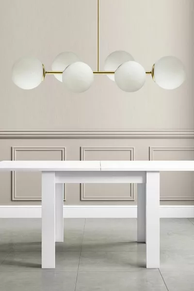 Diego Modern Desktop Gold Case White Closed Glass Six-Light Chandelier