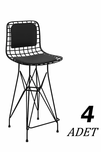 Sedia in filo metallico di media altezza Knsz set da 4, colore nero elegante con cuscino per lo schienale, altezza seduta cm, per cucina