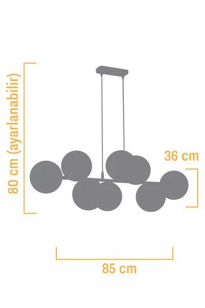 Suspension moderne CROSS 8 lampes en chrome - verre fumé noir pour salon