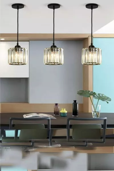 Sarkıt Tekli Siyah  (PLAF.TESİSAT) Kristal Taşlı Avize