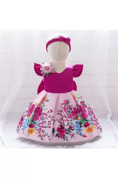 Robe de fête pour fille imprimée de fleurs - Création Printemps Robe pour fille - Robe de cérémonie pour fille - Robe pour fille