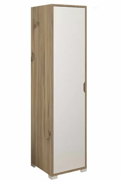 Nisan Cm Chêne clair-blanc Armoire de rangement à 5 étagères à une porte pour salle de bain et vêtements - Garde-robe