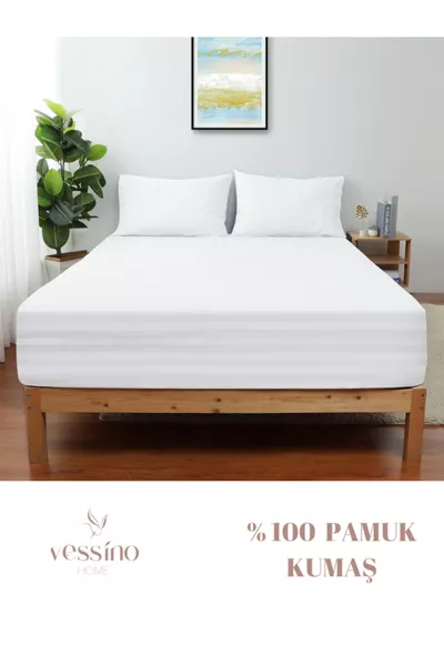 Комплект памучен сатен с ластик за чаршафи, райе, единичен или двойно спално, бял/цветен, луксозен тип хотел с възглавници