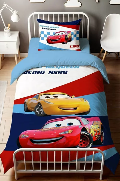 Striped McQueen Pattern Single Baby Child Duvet Cover Set