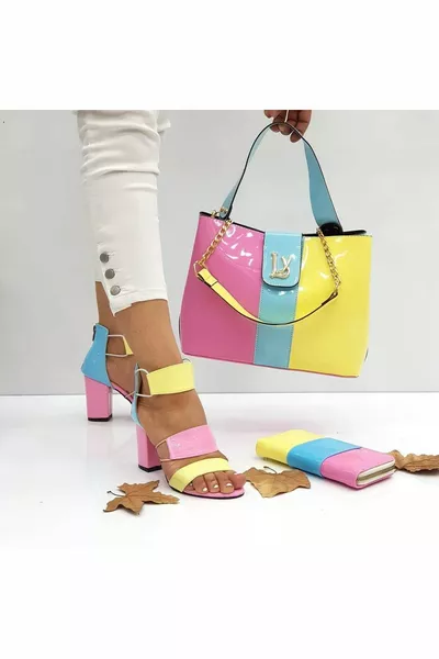 نسائي بونيبون مخطط الكعب حقيبة محفظة مجموعة مع مشبك لي