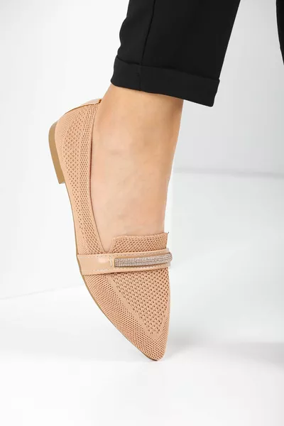 Moutarde Tricots Plats Stone Ballerines Femmes 