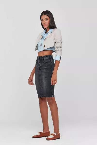 Pantamo Dark Tone Aged Black Midi Woman's Denim Skirt