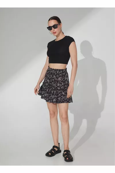 Hoge taille zwarte minirok met patroon voor dames Sargod-1