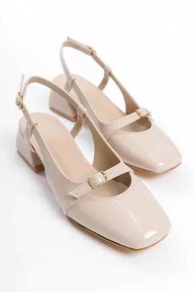 نسائي بيج مفتوح الظهر اصبع القدم الحاد ماري جين الكعب