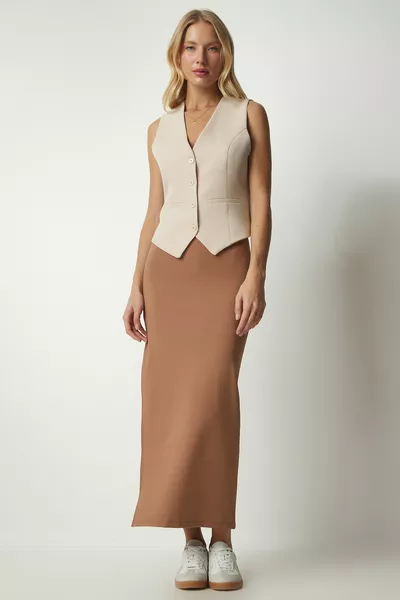 Дамска бисквитена плетена миди плетена пола 