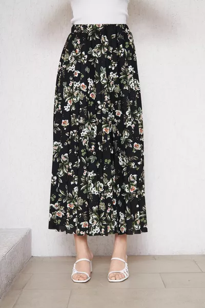 Floral patroon lange gevoerde geplooide rok, geplooide rok, moeder Gift rok, crêpe rok, Hijab rok