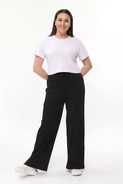 Plus Size Wide Leg Stretch Ribbed Women's Pants