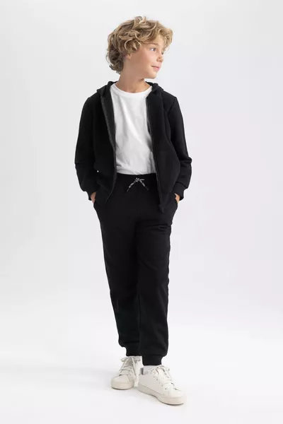 Мальчик Черный Хлопковый Кардиган с Капюшоном для Школы au